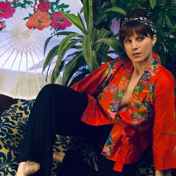 Red Floral Kimono Top Vintage - Picture 1 of 8